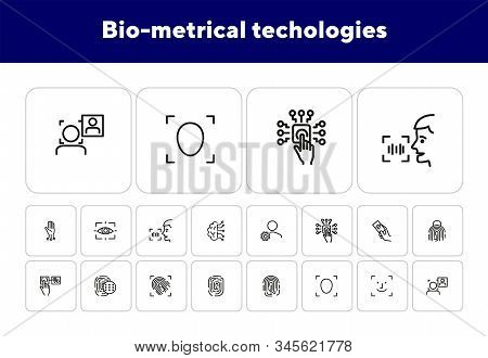 Bio-metrical Techologies Line Icon Set. Finger, Security, Data Protection. Safety Concept. Vector Il