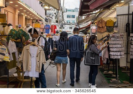 Seoul, South Korea - June 15, 2018: Crowed Tourist And Visitor At Ewha Shopping Street, The Famous S