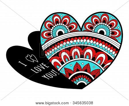 Valentines Day Card. Openwork Heart For Valentines Day. Lace Decorative Hearts. Illustration For Val
