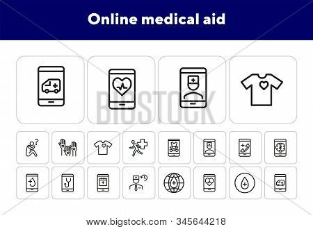 Online Medical Aid Line Icon Set. Ambulance, Help, Smartphone. Telemedicine Concept Can Be Used For 