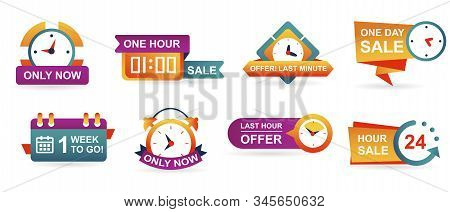 Set Of Sale Countdown Badges And Stickers. Last Minute Offer Banner, One Day Sales And 24 Hour Sale.
