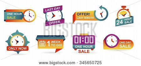 Set Of Sale Countdown Badges And Stickers. Last Minute Offer Banner, One Day Sales And 24 Hour Sale.