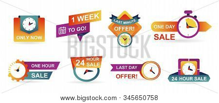 Set Of Sale Countdown Badges And Stickers. Last Minute Offer Banner, One Day Sales And 24 Hour Sale.