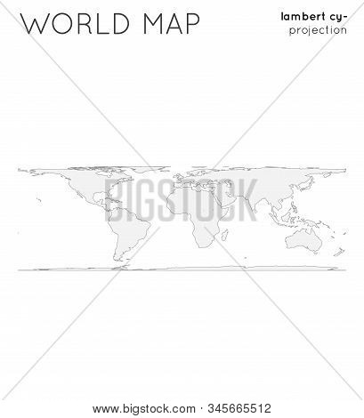 World Map. Globe In Lambert Cylindrical Equal-area Projection, Plain Style. Outline Vector Illustrat