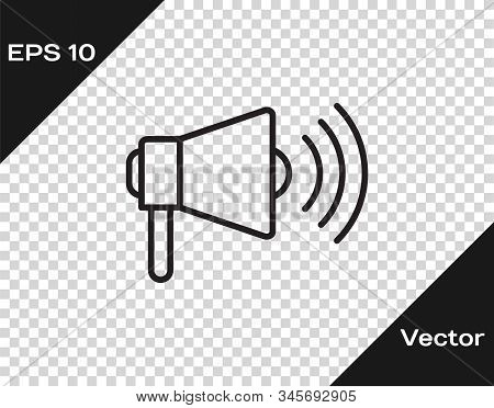 Black Line Megaphone Icon Isolated On Transparent Background. Loud Speach Alert Concept. Bullhorn Fo