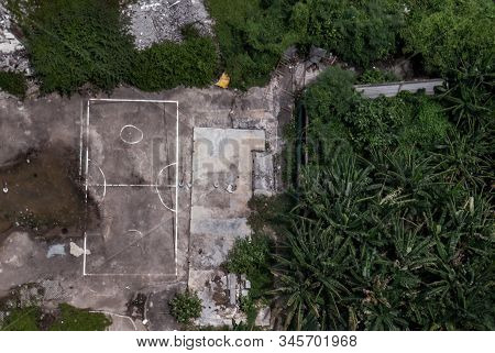 Top View, Sepak Takraw Stadium On An Wasteland Space.