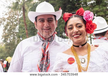 Xalapa, Veracruz, Mexico- November 24, 2019: Couple Dressed With Traditional Clothes During The Reco