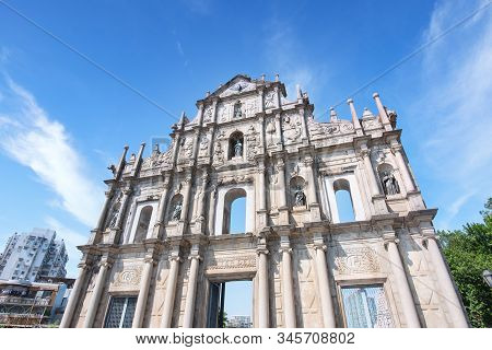 Macao, China - October 16, 2019: Front Close Up View Of The Ruins Of Saint Paul's (ruinas De Sao Pau