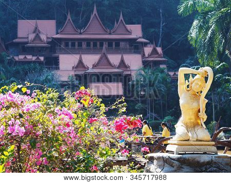 Uthai Thani, Thailand - Jamuary 04, 2020 ; The Golden Angle Statue At Wat Tham Khao Wong, The Famous