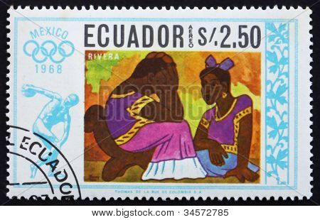 Selo postal Equador 1967 duas mulheres de Diego Rivera