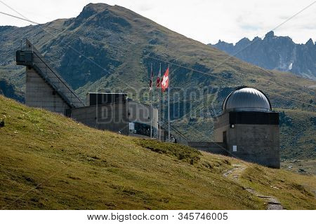 Saint-luc, Valais, Switzerland - August 8 2018 : Francois-xavier Bagnoud Observatory On A Bright Sum