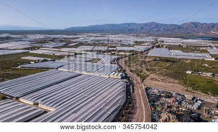 Drone Aerial View Of The Greenhouses In The Region Of Andalusia Europe Plastic Garden