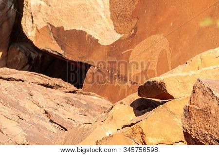 Detail Of The Prehistoric Rock Paintings Of The San People In Western Namibia, Near Twyfelfontein.