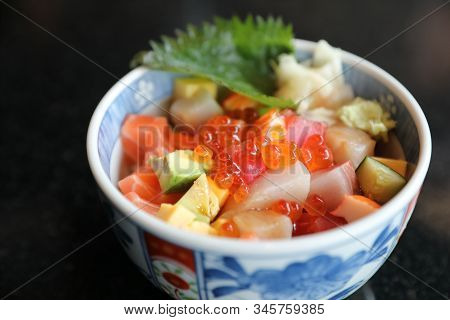 Mix Sushi Donburi In Bowl , Japanese Food