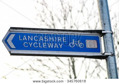 The Blue And White Sign For The Lancashire Cycleway
