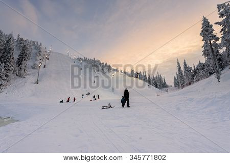 Editorial: Rukatunturi, Finland, 28th December 2018. Rukatunturi Ski Jumping Hill At Ruka Ski In Win