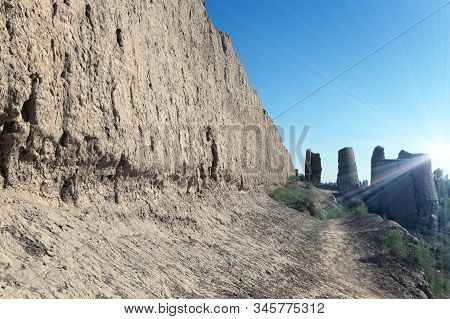 Wall Of Ancient Fortress  On The Kyzylkum Desert