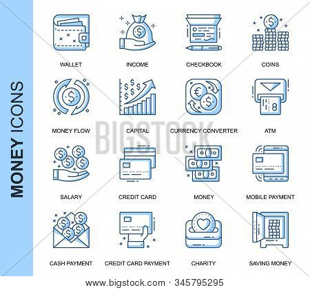 Thin Line Money Related Vector Icons Set For Website And Mobile Site And Apps. Outline Icons Design.