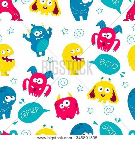 Monster Colorful Seamless Pattern Vector Isolated Illustration
