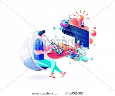 Xtreme Colorful Illustration Man Gamer Manager Distant Remote Work Internet Marketer Designer Freela