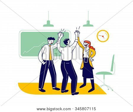 Business Colleagues Giving Highfive In Office. Successful Project Deal Victory Goal Achievement. Bus