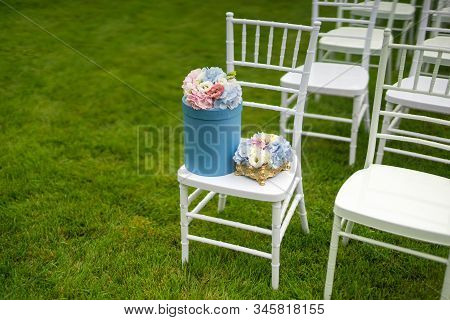 Chiavari Chairs On Grass. Diagonal Composition. Beautiful Lawn.