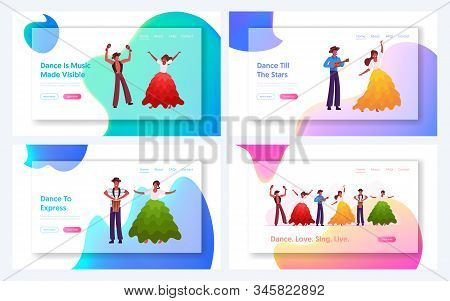 Brazilian Artists Performance Website Landing Page Set. Virtuoso Music Players And Traditional Dance