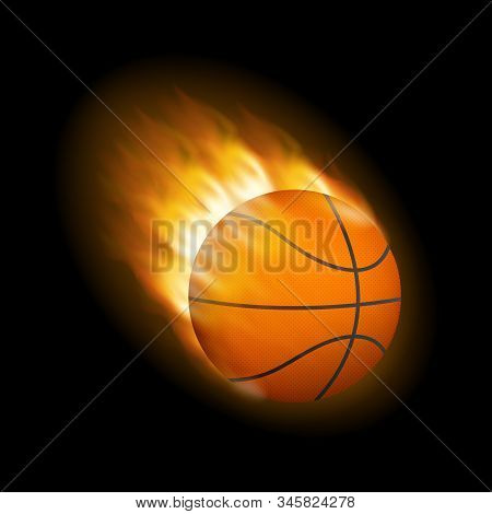 Fire Burning Basketball With Background Black. Vector Stock Illustration.