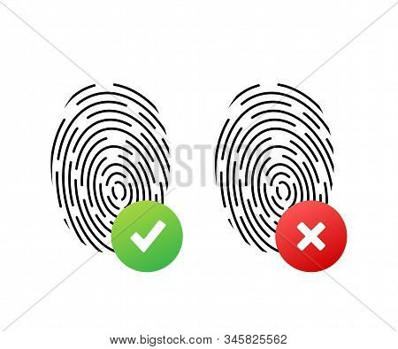 Fingerprint Simple Round Icon, Accepted And Rejected State Authentication. Vector Stock Illustration