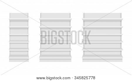 Empty Store Shelves Isolated On Background. Retail Shelf Art Design. Vector Stock Illustration.