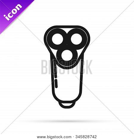 Black Line Electric Razor Blade For Men Icon Isolated On White Background. Electric Shaver. Vector I