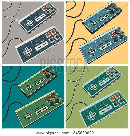 Vector Illustration Of A Retro Game Controllers Closeup