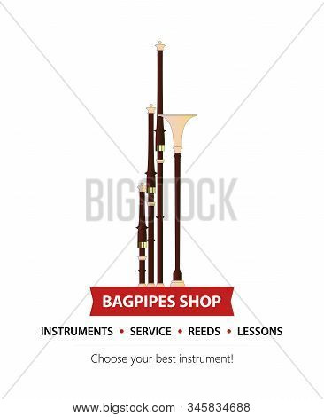 Bagpipes Logo Emblem With Menu For Music Shop
