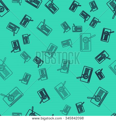 Black Line System Bug Concept Icon Isolated Seamless Pattern On Green Background. Code Bug Concept. 
