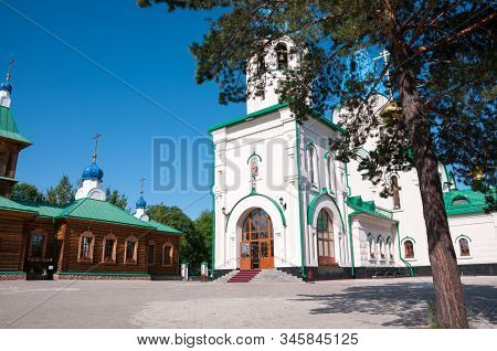 Russia, Blagoveshchensk, July 2019: Yard Of The Cathedral Of The Annunciation Of The Blessed Virgin