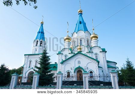Russia, Blagoveshchensk, July 2019: Cathedral Of The Annunciation In Blagoveshchensk In Summer