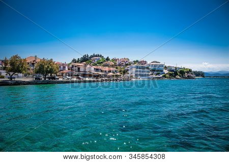 Evia, Greece-May 31, 2018: Beautiful panoramic view on Asmini village,  Evia island.  Greece. Europa.