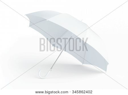 Blank white umbrella isolated on white background. Realistic 3d rendering of opened parasol