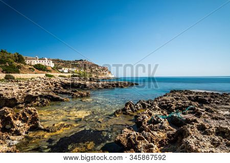 Gonia Odigitria Monastery  In Crete In Sunny Day