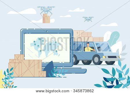 Land And Air Delivery Service Online. Internet Shipping. Transportation And Logistic Digital Shoppin