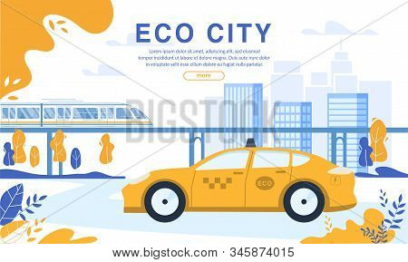 Rechargeable Electric Eco Taxi Cab And Train On Magnetic Pad Order. Webpage Banner Booking Service U