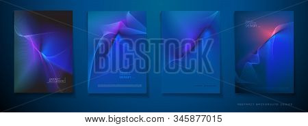 Vector Set Of Illustration Abstract Wavy, Wave, Line And Blurred Gradient Mesh In Blue Color Backgro