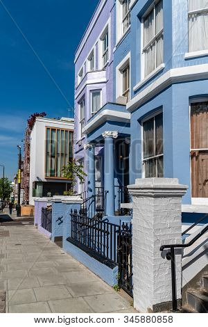 London, Uk - May 15, 2019: Colorful Townhouses Near Portobello Road In Notting Hill. Westbourne Park
