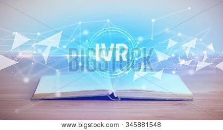 Open book with IVR abbreviation, modern technology concept