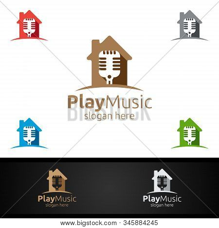 Music Logo With Microphone And Home Concept
