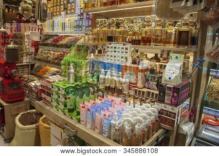 Turkey, Istanbul - December 04, 2019: Old Market, Spice Market - Istanbul. Typical Crowded Bazaar Sc