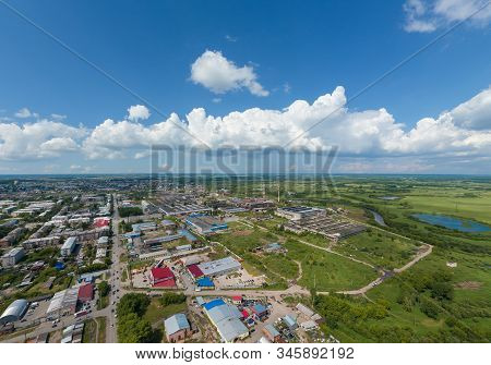 Aerial View Of Irbit City And Irbit Motorcycle Factory. Russia, Sverdlovsk Region, Summer, Sunny Day