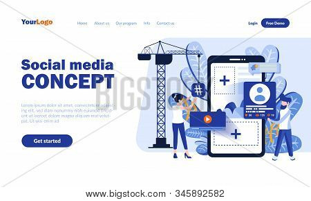 Social Media Vector Landing Page Template With Header. Online Communication App Web Banner, Homepage