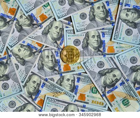 Golden Bitcoin On Usd 100 Billnotes