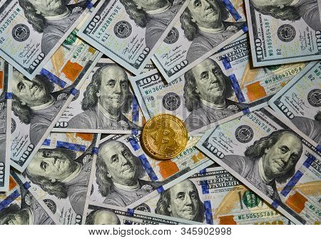 Golden Bitcoin On Usd 100 Billnotes